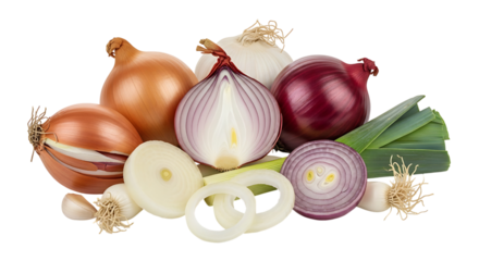Various types of onion isolated on transparent background