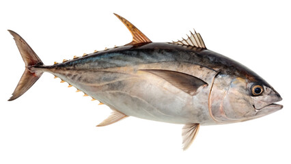Fresh whole raw tuna isolated on a white background, a healthy seafood ingredient