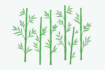 PrintGreen bamboo stalks with delicate leaves illustration