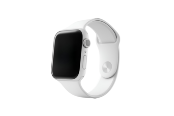 Sleek modern smartwatch with white band displays digital interface ready for your next project
