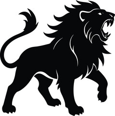 Black and white vector illustration of a wild lion head silhouette, perfect for a tribal tattoo design or heraldic logo