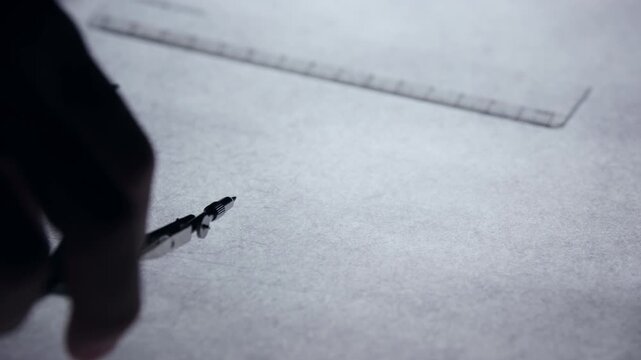 Technical Drawing Compass and Ruler Tools for Design Modification and Circle Gauge Measurements on White Paper