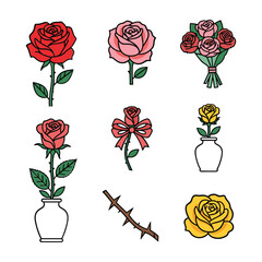 Collection of red pink and yellow roses with thorns and vases flower red rose