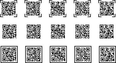 Grid of Fifteen Scalable QR Codes in SVG Format for Multi-Brand Packaging, Event Branding, and Digital Access