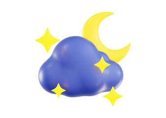Night weather icon with moon, stars and cloud isolated on transparent background