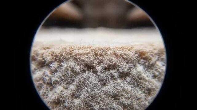 Macro View of Carpet Fibers with Blurry Fingers in the Background.