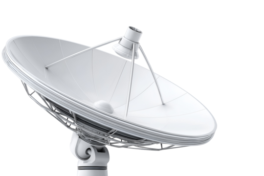 Sleek white satellite dish captures signals for modern communication and global connection - Powered by Adobe