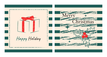 Retro Christmas cards with pastel textures. Vector template for banners, posts, and covers