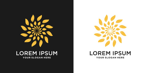 Abstract flower logo with golden petal swirl pattern