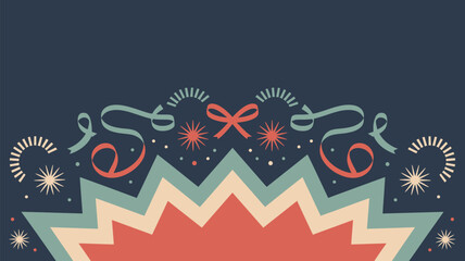 Festive design with ribbons stars and zigzag pattern against a dark blue background style graphic art