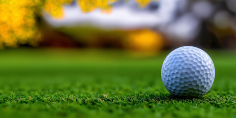 A banner with a golf ball on a green course, copy space to promote a favorite game or championship.