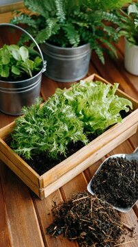 Home gardening tips for growing lettuce and greens indoors in wooden planters