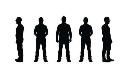 Professional Construction Workforce Silhouettes In Hard Hats On White