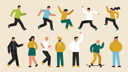 Modern Flat Design Illustration Of Diverse People In Dynamic Poses And Everyday Activities