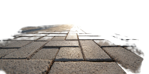 Perspective view of a stone pathway leading into a bright, hazy distance, isolated on transparent background