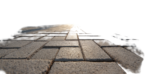 Perspective view of a stone pathway leading into a bright, hazy distance, isolated on transparent background