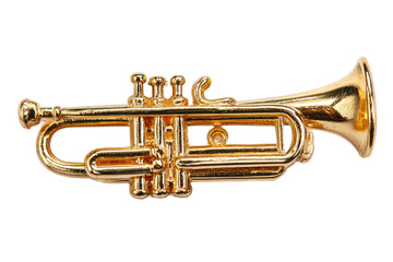 Obraz premium A miniature gold-colored trumpet, isolated against a black background, capturing a musical instrument