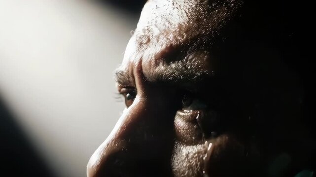 Close-up of a person's sweaty face