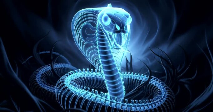 Glowing snake coiled in dark foliage, showcasing ethereal beauty and mystery
