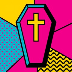 Obraz premium Pop art coffin with cross flat illustration AI generated