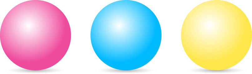 Pink, Blue, and Yellow Ball Sphere on Transparent Background. Colorful Glossy Spheres