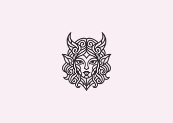 A line art logo of a demon girl, symbolizing mystery, allure, and power