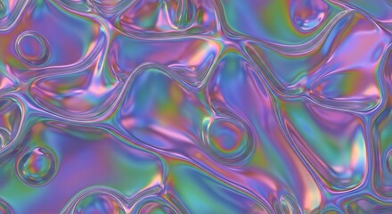 Fototapeta premium Abstract Fluid Metal Iridescent Liquid Surface with Light Reflections and Waves