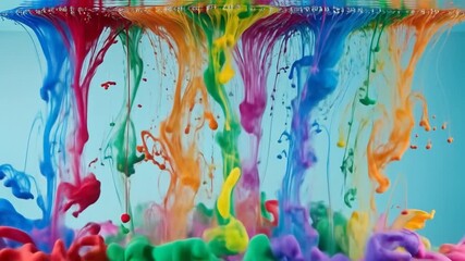 Vivid streams of colorful ink swirling and blending underwater in slow motion against a bright background creating a mesmerizing abstract vertical video art scene - Powered by Adobe