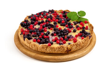 Apple pie with berries, isolated on white background.