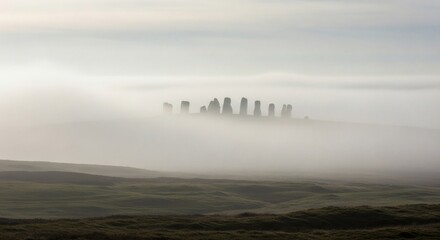 Fototapeta premium Stonehenge Silhouetted in Thick Fog (1034) photo