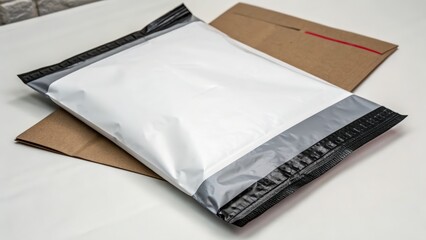 Plain mailing envelope on brown background ideal for packaging and shipping