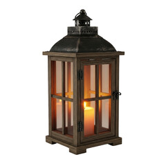 Rustic Wooden Lantern with Lit Candle, Providing Warm Ambient Light and Cozy Atmosphere