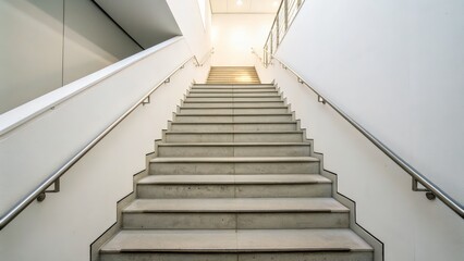 Fototapeta premium Modern concrete staircase with handrails in minimalist interior design