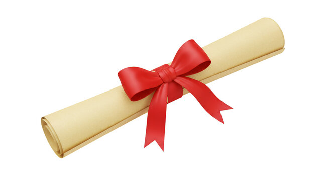 Diploma Scroll Tied with Ribbon: A rolled parchment diploma tied with a vibrant red ribbon, symbolizing academic achievement and the culmination of education. A versatile representation of milestones.