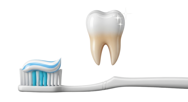 Isolated toothbrush with toothpaste and shiny tooth, dental hygiene and oral care set