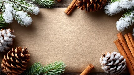 Rustic Holiday Greeting Card with Pine Cones and Spices