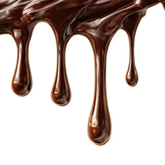 Obraz premium Close-up of glossy, rich, dark chocolate cascading in elegant, fluid droplets, with a black background