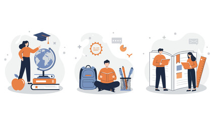 Comprehensive Education And Learning Concepts Flat Illustration Set