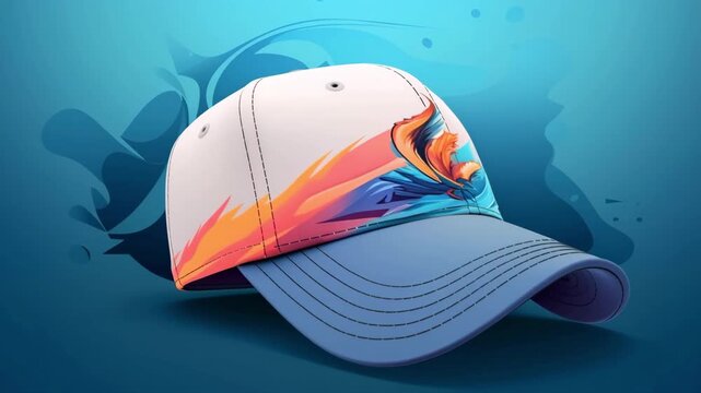 Fashionable sports baseball cap with colorful pattern with blue visor. Design, print and showcasing