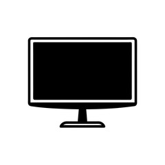 A black monitor with a stand on white space on transparent background