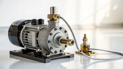 High performance industrial pump with motor assembly in bright workspace