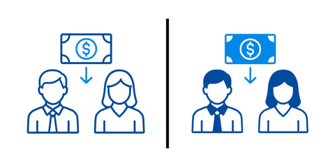Money Transfer Payment to People Man Woman Icon Set Salary Wage Line Art Financial Transaction Vector

