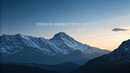 Majestic mountain landscape at dusk with serene sky and inspirational quote