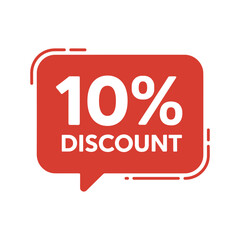 10 Percent Discount Label in Red Speech Bubble Design
