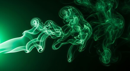 Abstract green smoke flowing gracefully on a dark background art design