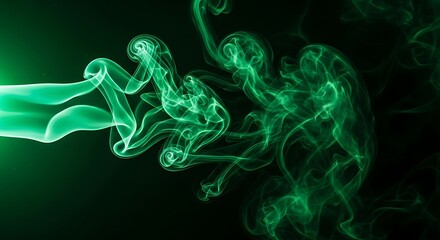 Emerald green smoke trails billowing on dark backdrop evoking mystery and abstract beauty
