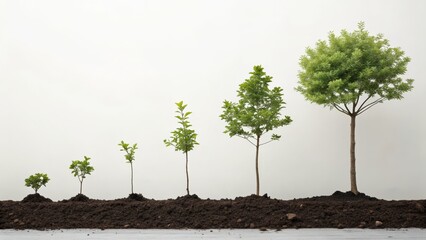 Growth stages of trees in a row representing natures cycle of life