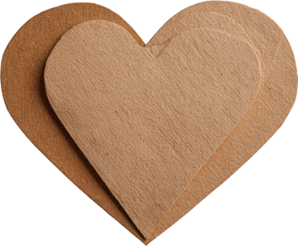 Two textured heart shapes overlapping each other isolated on transparent background