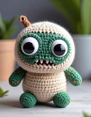 Small crochet monster toy with oversized eyes