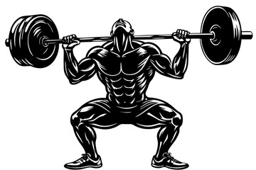 Strong athlete man lifting a barbell for weightlifting in a gym, a vector silhouette of muscle and power exercise training